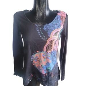 Desigual Abstract Floral Black Long Sleeve Top S